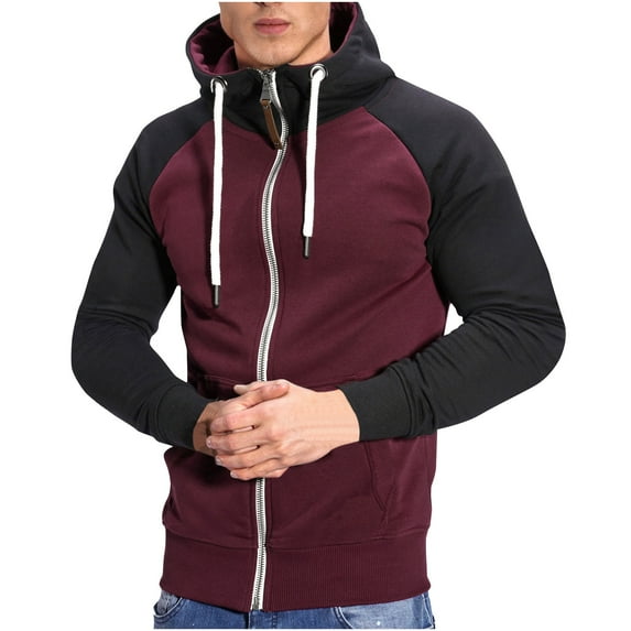 POROPL Men Hoodie with Zipper On Patchwork Stand Collar Long Sleeve With Pocket Blouse Gifts for Men