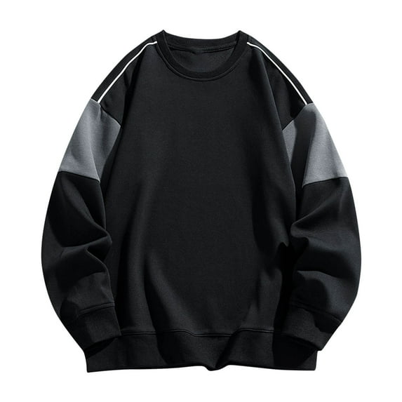 POROPL Men'S Pullover Sweatshirts Fashion Crew Neck Long Sleeve Sweatshirts Color Block Pullover Tops Black