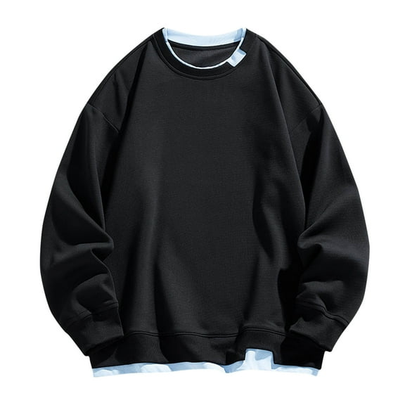 POROPL Men Sweatshirts Pullover Fashion Crew Neck Long Sleeve Sweatshirts Color Block Pullover Tops Black