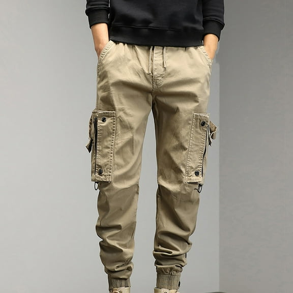 POROPL Mens Cargo Sweatpants Cotton Running Gym Hiking Comfy Elastic Bottom Pants with Pockets,Sweatpants Men Size S-3XL