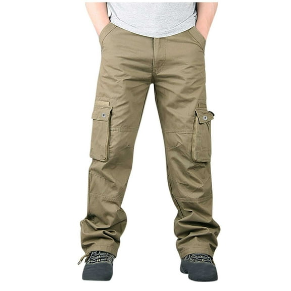 POROPL Mens Cargo Sweatpants Cotton Straight Elastic Bottom Pants with Pockets,Sweatpants Men Size M-3XL