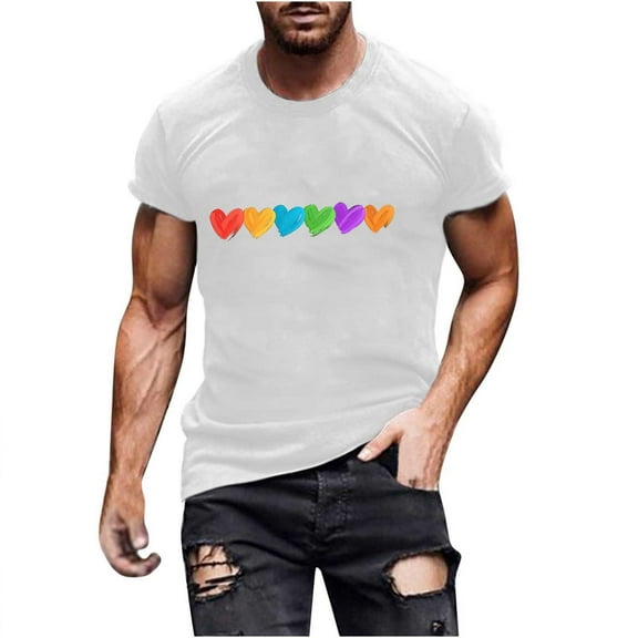 POROPL Mens Graphic T Shirts ,Cotton Mens T Shirts Hearts Print Short Sleeve Tee Tops