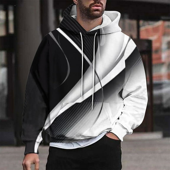 POROPL Mens Hoodies Fashion Long Sleeve Sweatshirt with Pocket Casual Print Pullover Fall Clothing Black