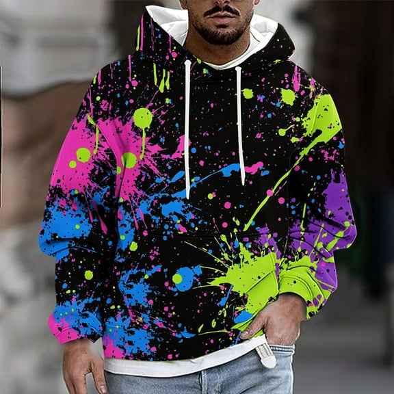 POROPL Mens Hoodies Fashion Long Sleeve Sweatshirt with Pocket Casual Print Pullover Tops Black