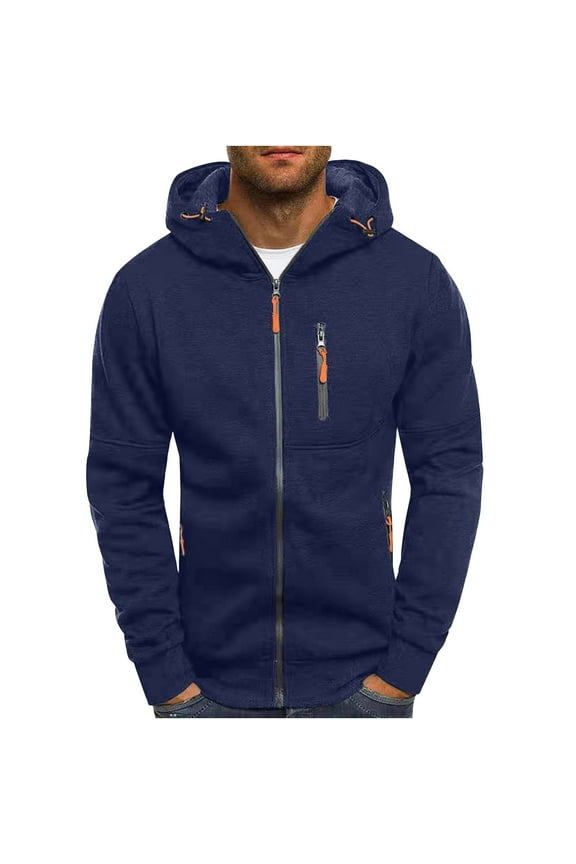 Mens Hoodies Pullover,Men Casual Solid Sports Fitness Sweater Cardigan Hooded Long Sleeve Zipper Sweater Jacket