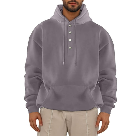 POROPL Mens Hoodies Under $10 Long Sleeve Button Sweatshirts with Pockets Plain Fall Sweatshirts