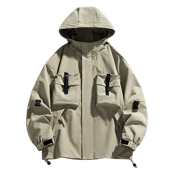 POROPL Mens Rain Jacket Hooded Zipper Casual Outdoor Windbreaker Jacket