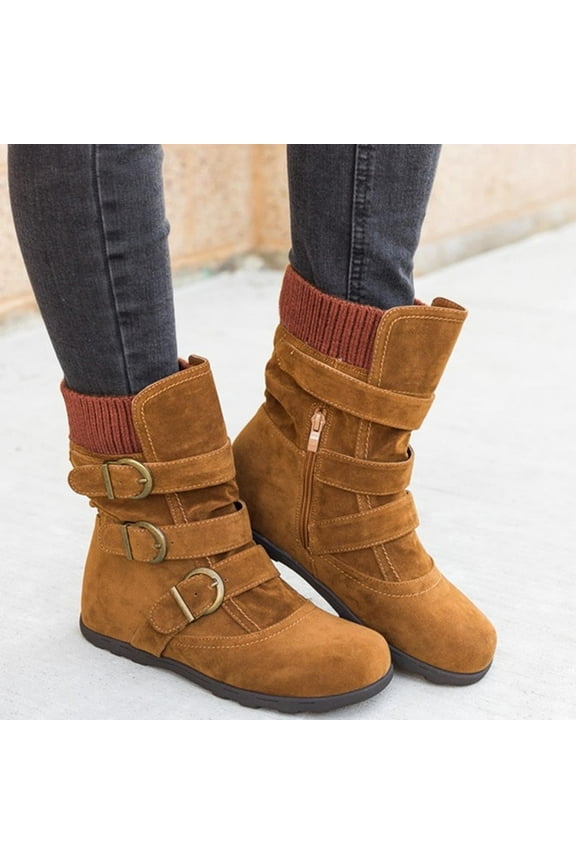 Mid-Calf Boots For Women Flat Black Boots For Women Spring Basketball Shoes Soft Mom Mid-Mid-Calf Boot Boots For Clearence