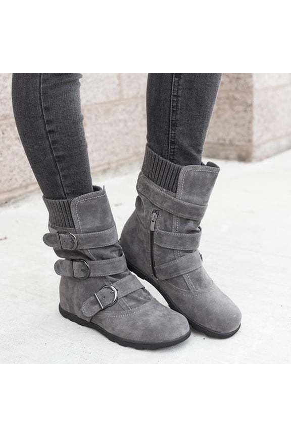 Mid-Calf Boots for Women Flat Slip-on Walking Shoes Women Fashion Spring White Boots for Women Girls Ladies Boots