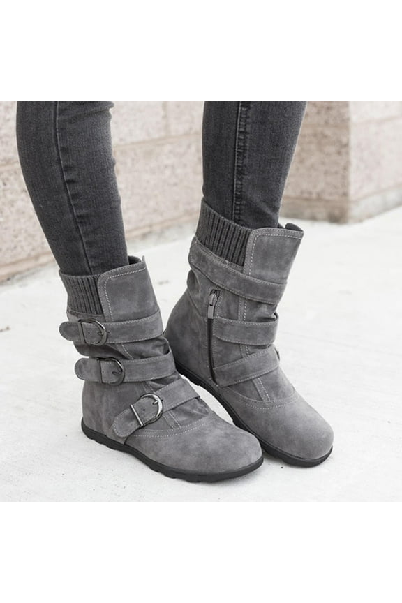 Mid-Calf Boots For Women Flat Girls Ladies Daily Duck Boots Black Boots For Women Knee High Fashion Shoes For Women Fall Autumn Shoes For Clearence