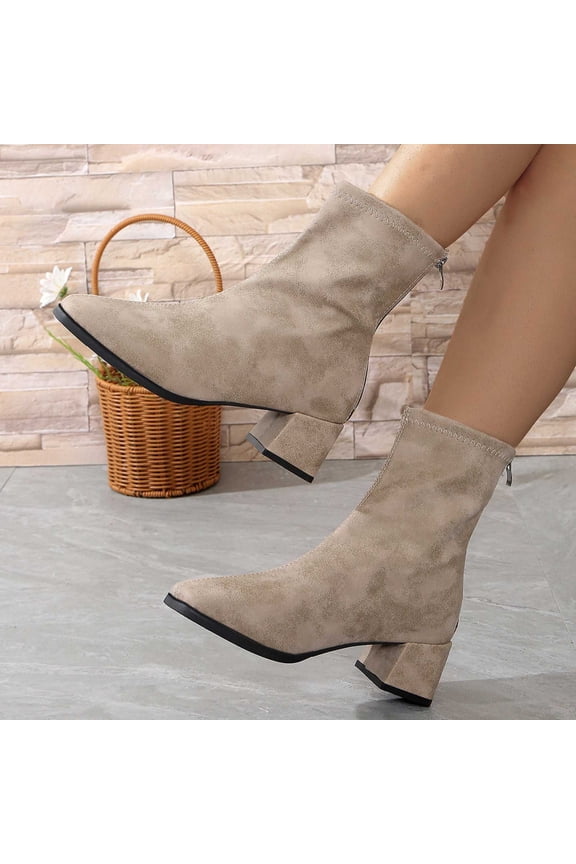 Mid Calf Boots for Women High Heel Chunky Shoes,Womens Boots Size 5