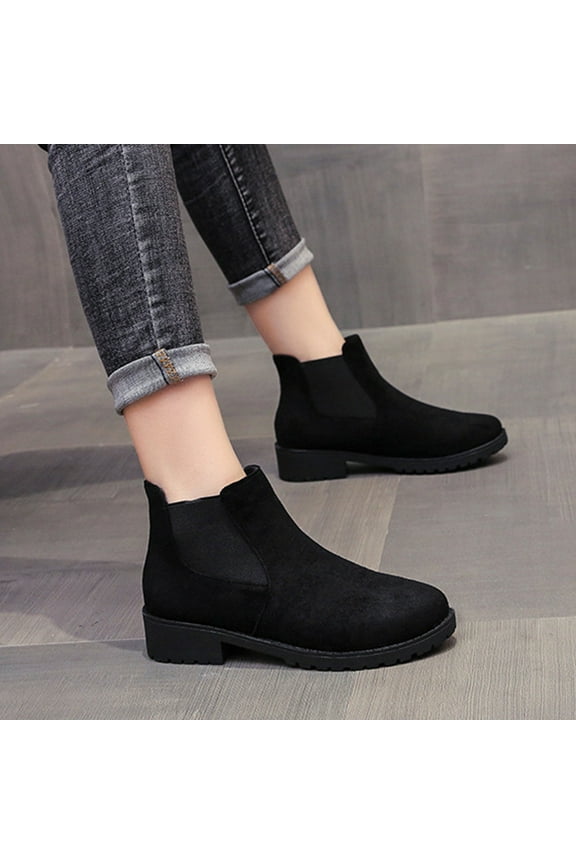 Mid Calf Boots for Women Round Toe Thick Mid Heel Elastic Shoes,Boots for Saving Size 5