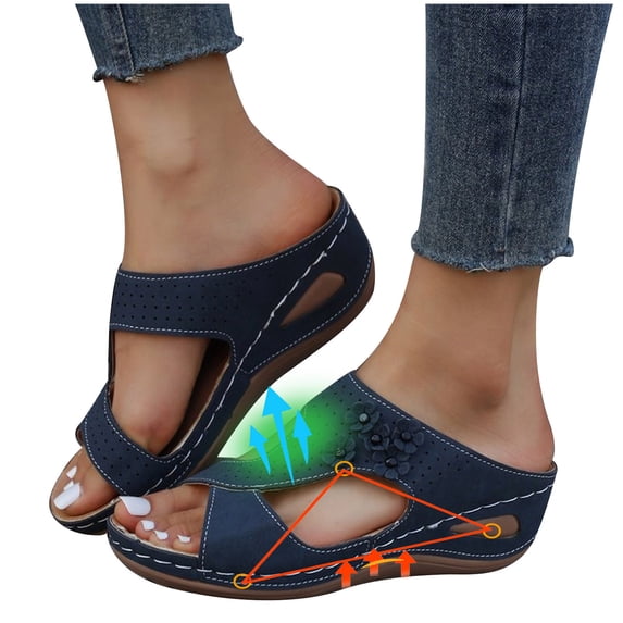 POROPL Orthopedic Sandals for Women Open Toe Wide Width Summer Walking Arch Support Slides Sandals
