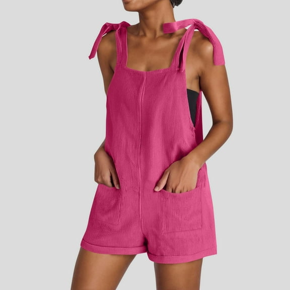 POROPL Overalls Shorts Women Fashion Loose Wide Leg Shorts with Pockets Lace-Up Jumpsuit Short