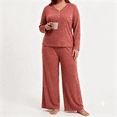thumbnail image 1 of POROPL Pajama Sets for Women,Long Sleeve V Neck Sleepwear with Wide Leg Pants Sizes XL-5X, 1 of 6