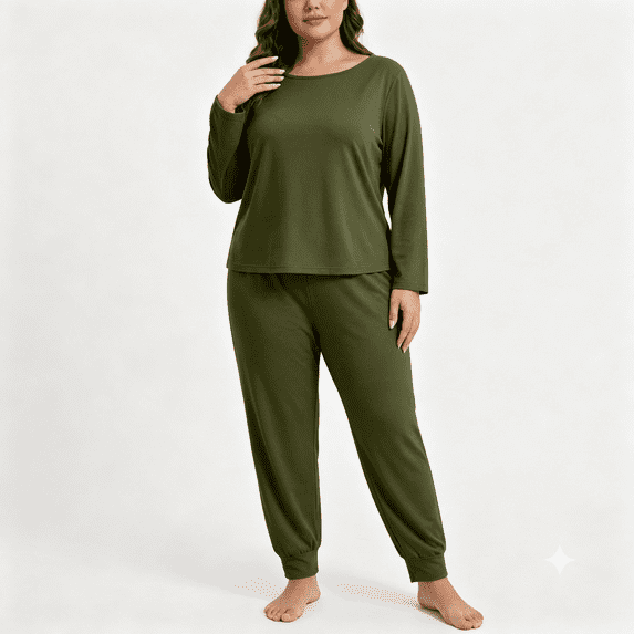 POROPL Pajamas for Women Plus Size,Long Sleeve Tops and Jogger Pants Pajama Sets Sizes XL-5X