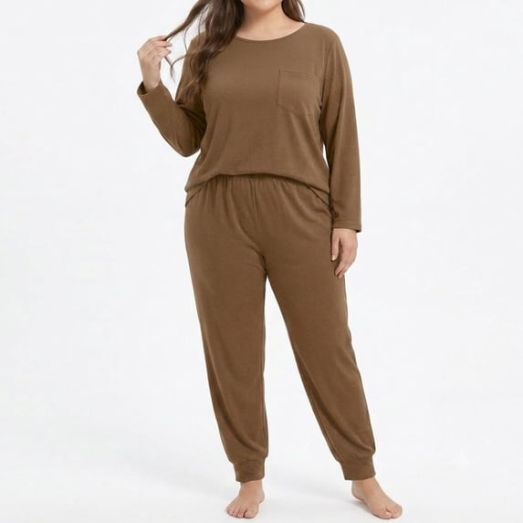 POROPL Pajamas for Women Plus Size,Long Sleeve Tops and Jogger Pants Sleepwear Loungewear Sizes XL-5X