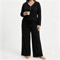 thumbnail image 1 of POROPL Pajamas for Women Plus Size,Long Sleeve V Neck Sleepwear with Wide Leg Pants Sizes XL-5X, 1 of 6