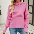 thumbnail image 1 of POROPL Pink Sweaters for Women Long Sleeve Crew Neck Sweater Casual Knitted Striped Size S-XL, 1 of 9