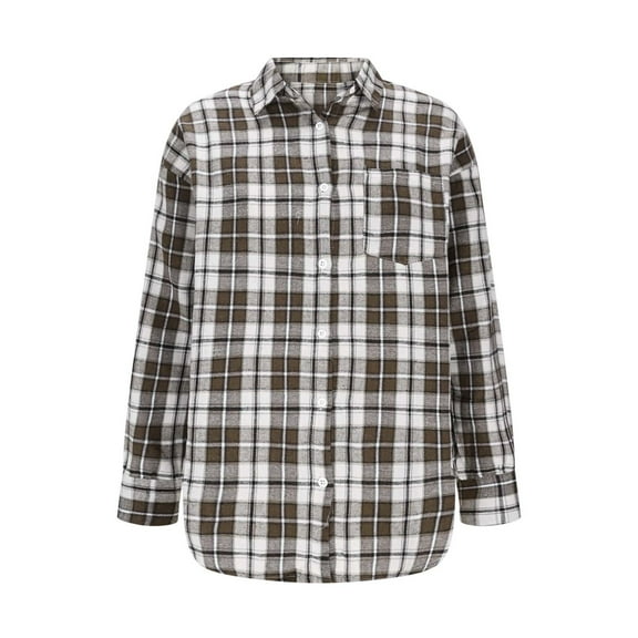 POROPL Plaid Shirts for Women Long Sleeve Button Down Shirts Winter Oversized Vintage Cardigan Coat