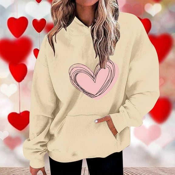POROPL Plus Size Hoodies for Women Valentine'S Day Long Sleeve Sweatshirt with Pockets Casual Print Pullover Tops