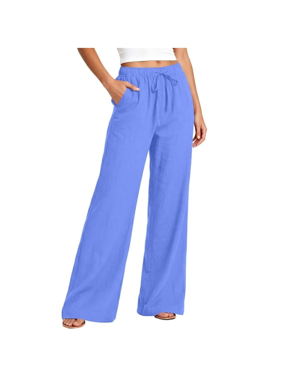 Plus Size Linen Pants Women Loose Wide Leg Drawstring Elastic Waist Pants With Pocket,Pants for Fashion
