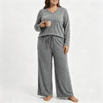 thumbnail image 1 of POROPL Plus Size Pajamas for Women,Long Sleeve V Neck Sleepwear with Wide Leg Pants Sizes XL-5X, 1 of 6