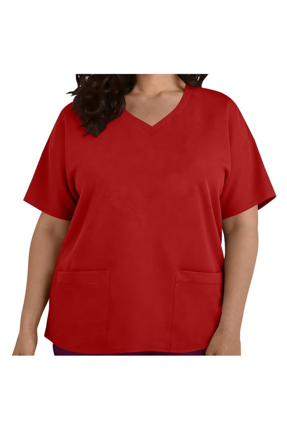 Plus Size Scrubs for Women,V-Neck Short Sleeve,2 Pocket Comfortable Scrub Tops Size L-5XL