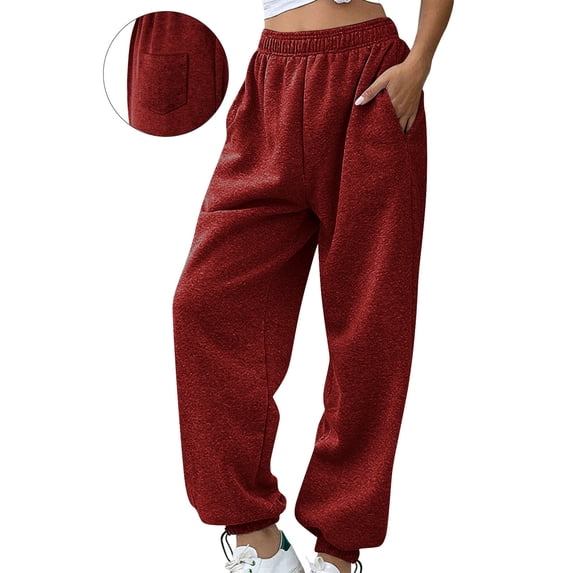 POROPL Plus Size Womens Sweatpants Fleece Lined Casual Elastic Waist Adjustable Cuffs Joggers Workout Pants with Three Pockets