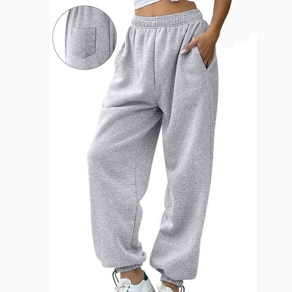 POROPL Plus Size Womens Sweatpants Fleece Lined Casual Elastic Waist Adjustable Cuffs Joggers Workout Pants with Three Pockets