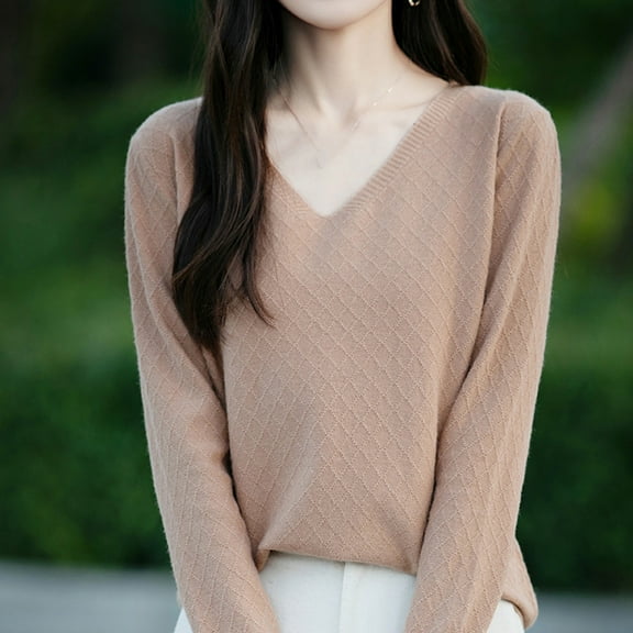 POROPL Pullover Sweaters for Women V-Neck Sweater Casual Oversized Knitted Top Base Size S-XXL