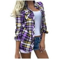 thumbnail image 1 of POROPL Purple Plus Size Plaid Shirt for Woman V-neck Collar Zipper Color Fold Casual Blouse Tops Size XL(US:10), 1 of 3