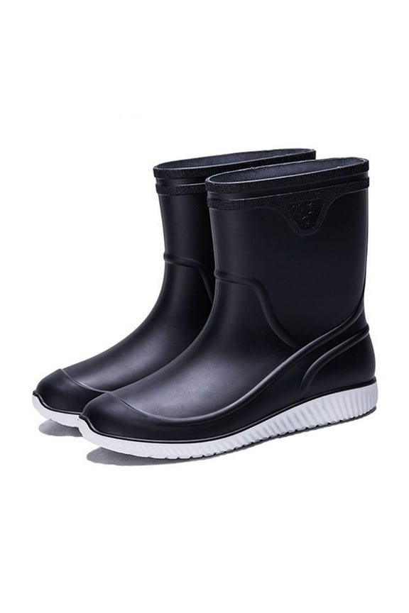 Rain Boots Men Mid Calf Fashion Winter Rubber Non Slip Outdoor Shoes Boots for Men Size 6.5