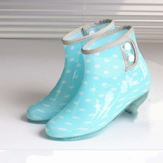 POROPL Rain Boots for Women Mid Calf Fashion Rubber High Heel Wedge Side Zip Up Buckle Shoes,Boots for Women Size 5