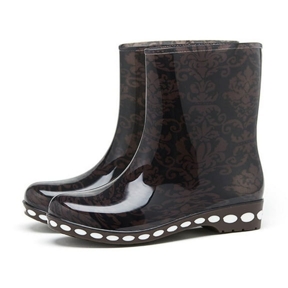 POROPL Rain Boots for Women Mid Calf Fashion Rubber Low Heel Outdoor Shoes,Boots for Saving Size 5.5