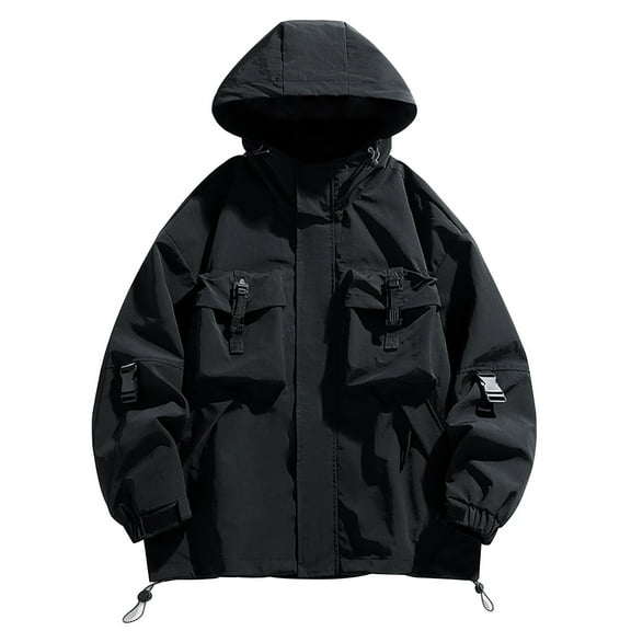 POROPL Rain Jacket Men Hooded Zipper Casual Outdoor Windbreaker Jacket