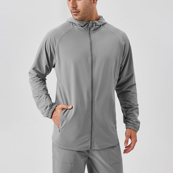 POROPL Rain Jacket Men Hooded Zipper Outdoor Windbreaker Jacket with Pockets