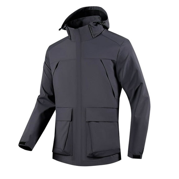 POROPL Rain Jacket Men Waterproof Windproof Hooded Warm Zipper Casual Windbreaker Jacket with Pockets