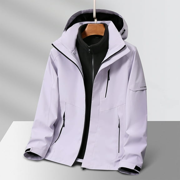 POROPL Rain Jacket Men Windproof Hooded Fleece Warm Zipper Casual Outdoor Mountaineering Multi-Pocket Windbreaker Jacket