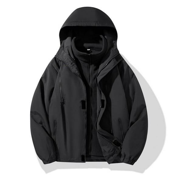 POROPL Rain Jacket Men Windproof Hooded Warm Zipper Outdoor Windbreaker Jacket with Pockets