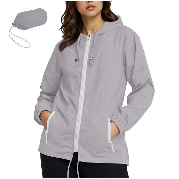 POROPL Rain Jacket Women Lightweight Waterproof Hooded Zipper Windbreaker Jacket with Pockets
