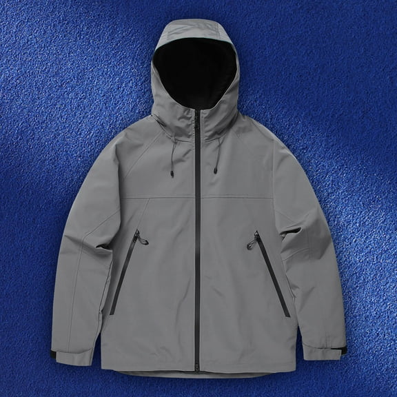 POROPL Rain Jackets for Men Hooded Zipper Outdoor Windbreaker Jacket with Pockets