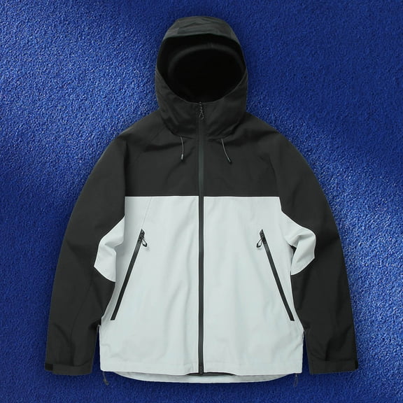 POROPL Rain Jackets for Men Hooded Zipper Outdoor Windbreaker Jacket with Pockets