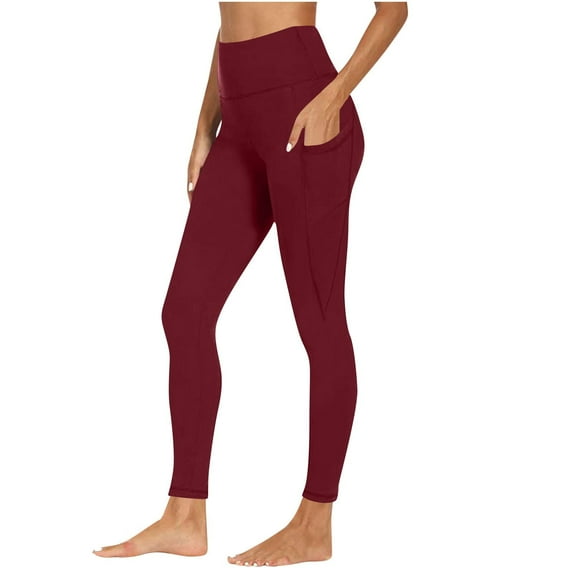 POROPL Red Leggings for Women, Leggings with Pockets for Women Tummy Control Workout Sports Yoga Athletic Leggings Size S-3XL