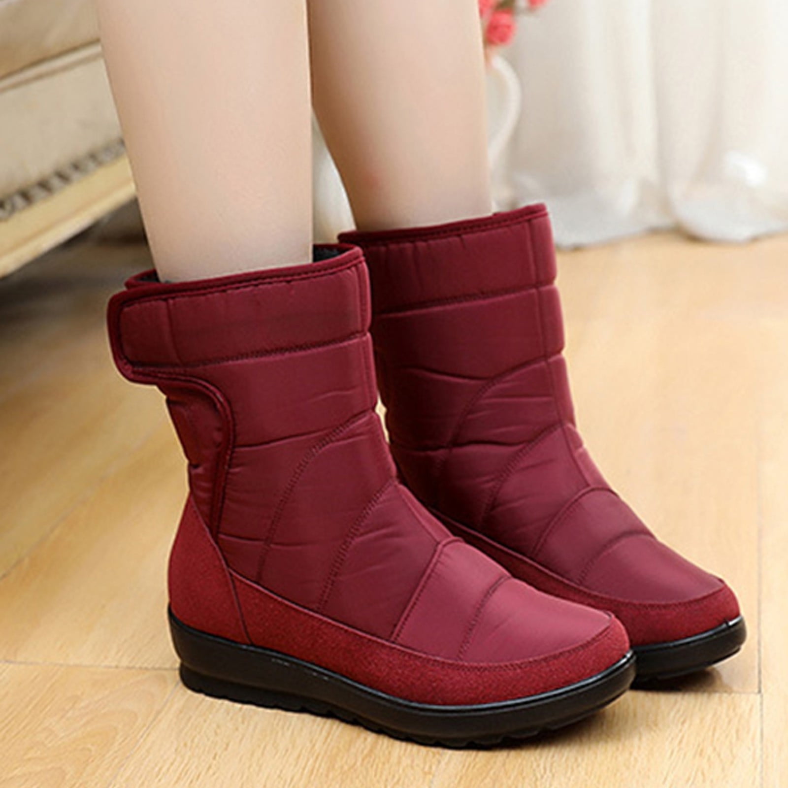 POROPL Red Waterproof Snow Boots for Women Winter Warm Casual Non Slip