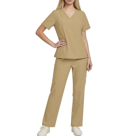 POROPL Scrub Sets for Women 4-Way Stretch Cargo Scrub Pants V-Neck Tops Nurse Uniform Size S-XXL