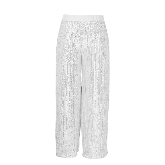 POROPL Sequin Pants Womens Party Ball Glimmer High-Waisted Straight Wide Leg Pants White