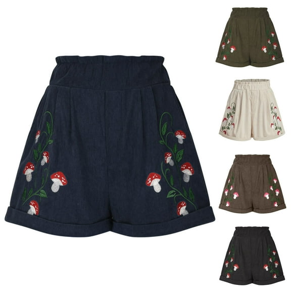 POROPL Shorts for Women Fashion Elastic Waist Casual Loose Wide Leg Shorts Print Short