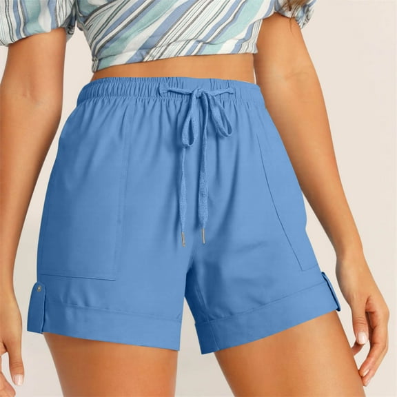 POROPL Shorts for Women Summer Elastic Waist Casual Loose Shorts with Pockets