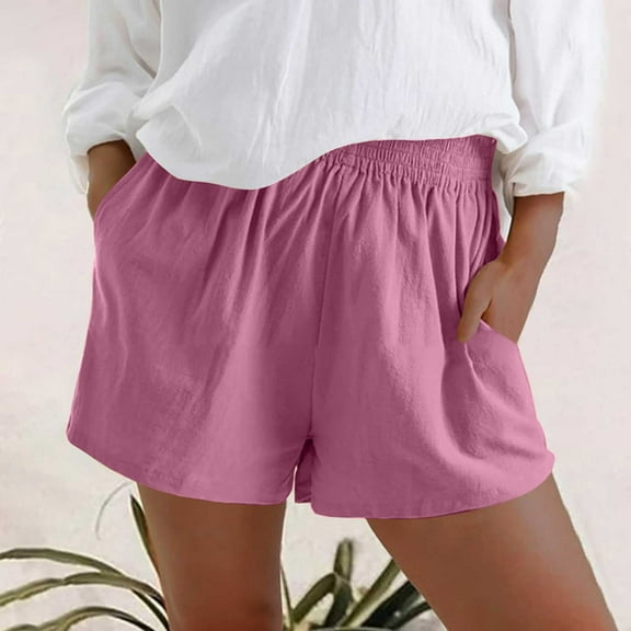 POROPL Shorts for Women Summer Fashion High Waist Elastic Waist Casual Shorts with Pockets